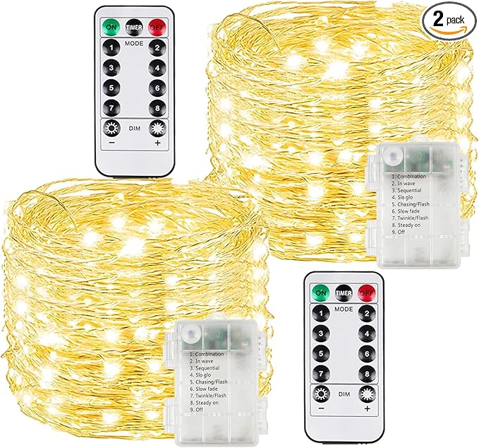 2 Pack 100LED Battery Operated Fairy Lights by BOSSERN