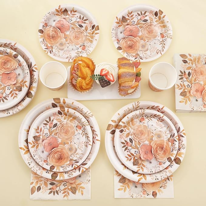 Boho Plates and Napkins Sets for 25 Guests, Floral Birthday Party supplies for - Image 7
