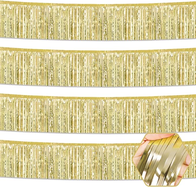 4 Pack 10 Feet Light Gold Foil Fringe Garland Metallic Tinsel Streamers Banner by Ferwzsr