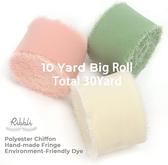 Ribbli Chiffon Ribbon 1.5 inch x 30 Yard Handmade Silk Ribbon, Ivory/Blush - Image 2