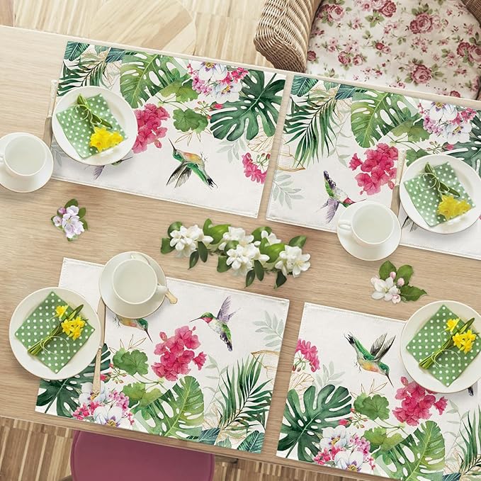 Seliem Spring Summer Geranium Flower Placemats Set of 4, Seasonal Kitchen Decor - Image 7
