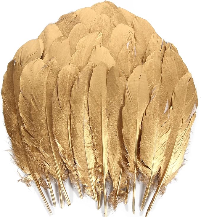 THARAHT 120pcs Gold Goose Feathers Natural Bulk 6-8 inch 15-20cm by THARAHT