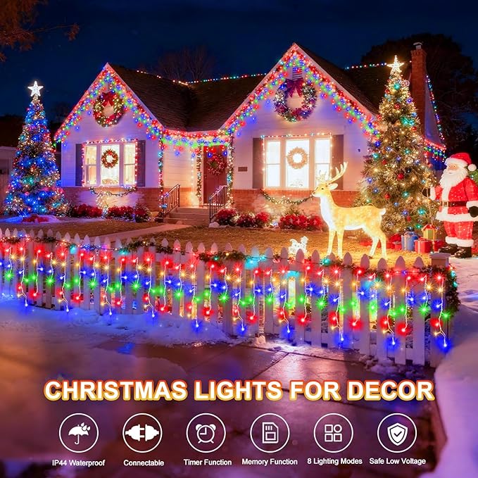 KNONEW Christmas Lights Outdoor Decorations 400 LED 33ft 8 Modes Curtain Fairy - Image 5