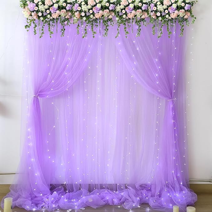 10ft x 10ft Lavender Tulle Photo Backdrop Curtain - Image 2