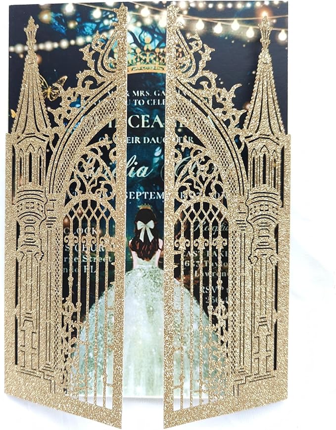 20PCS Laser Cut Wedding Invitations, Wedding Invitation Card Pocket, Quince by JOACHUUY