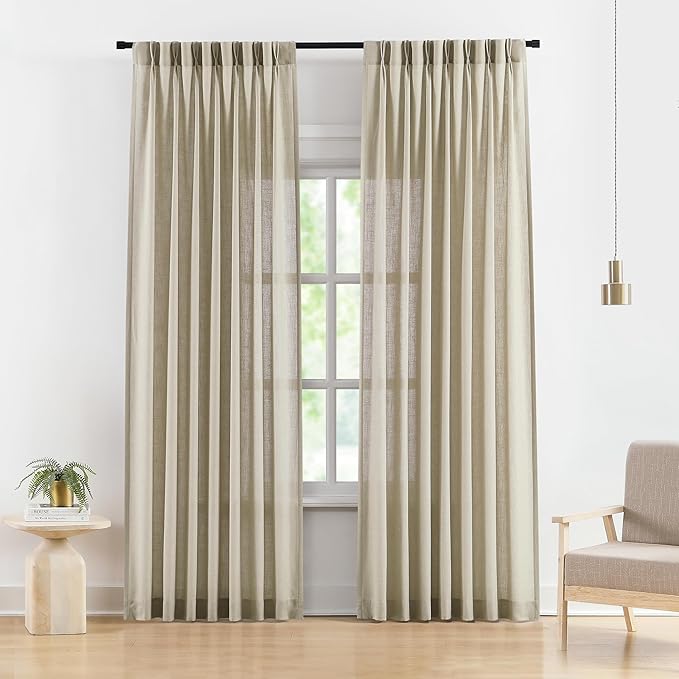 Vision Home Sand Pinch Pleated Semi Sheer Curtains Textured Linen Blended Light - Image 8