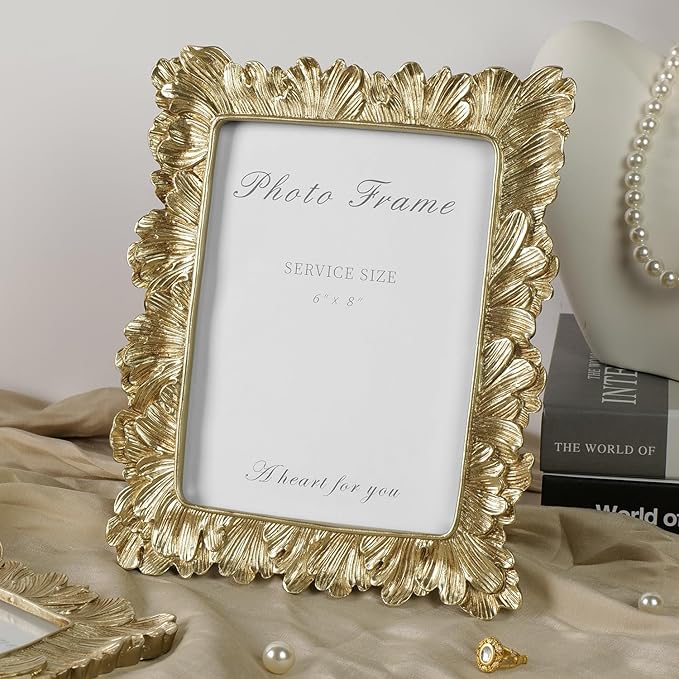 Cuspin 6x8 Picture Frame Vintage Gold Frames, Elegant Retro Decorative Photo - Image 3