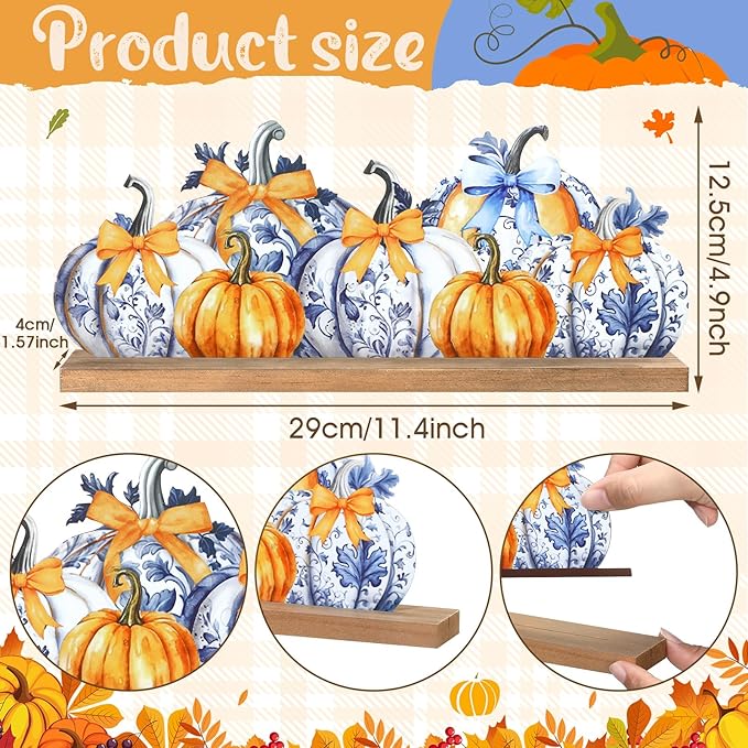 Fall Pumpkin Metal Sign Chinoiserie Pumpkin Table Decor Thanksgiving Tiered - Image 2
