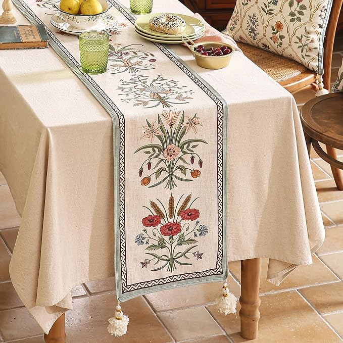 ISAENNE Designer French Country Linen Table Runner 71 Inches Long, Elegant - Image 2