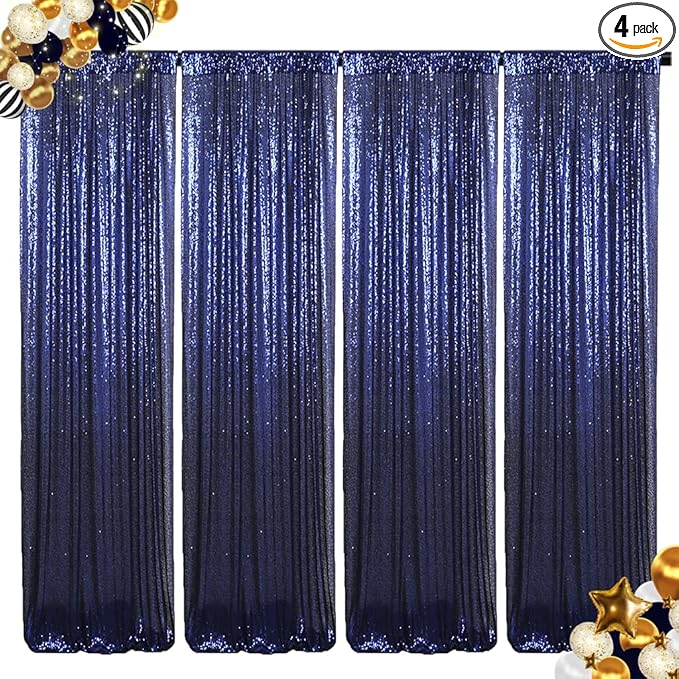 ShinyBeauty Sequin Backdrop Curtains 4 Panels Navy Blue 2FTx8FT Navy Blue by ShinyBeauty