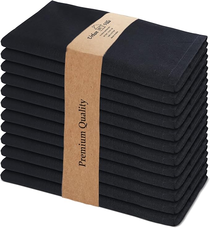 Urban Villa Cloth Napkins Halloween Dinner Napkins Solid Black Color 20''x20'' by CottonTrends