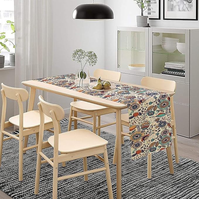 Boho Floral Table Runner, Vintage Flowers Tropical Plants Country Style Table - Image 3