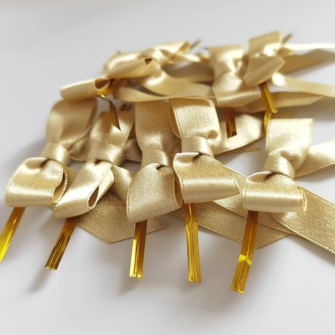 50pcs 2-1/2" Gold Satin Ribbon Bows - Image 8