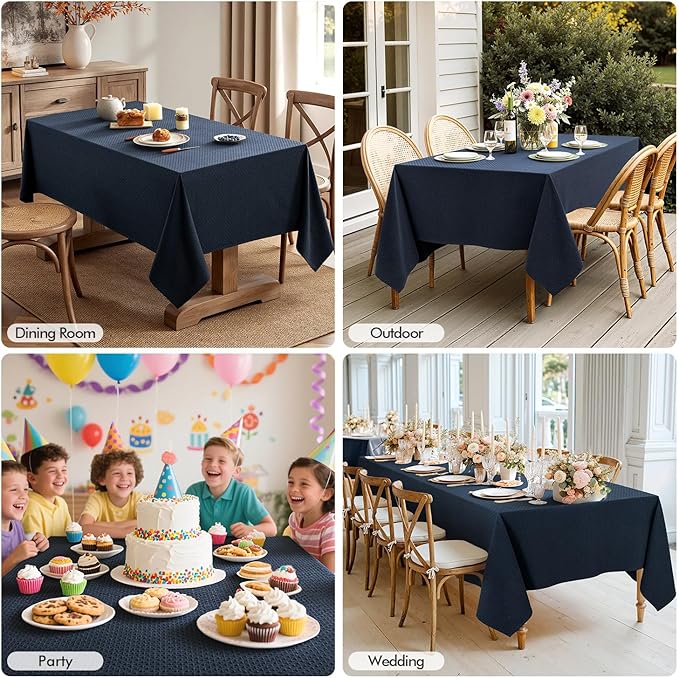 MIULEE Navy Linen Cottton Table Cloth Rectangle Tablecloth Waterproof - Image 6