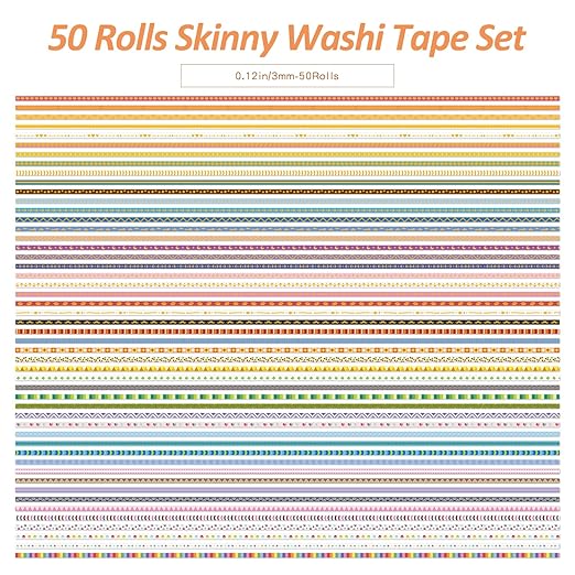 emmoolife 50 Rolls Skinny Washi Tape Set 3mm Wide, Junk Journal Supplies - Image 3
