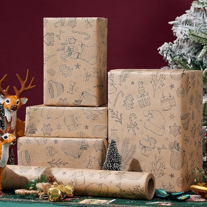 Ulmasinn Vintage Christmas Wrapping Paper Roll - Image 3