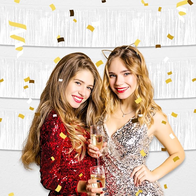 4 Pack 10 Feet White Foil Fringe Garland Metallic Tinsel Streamers Banner Wall - Image 3