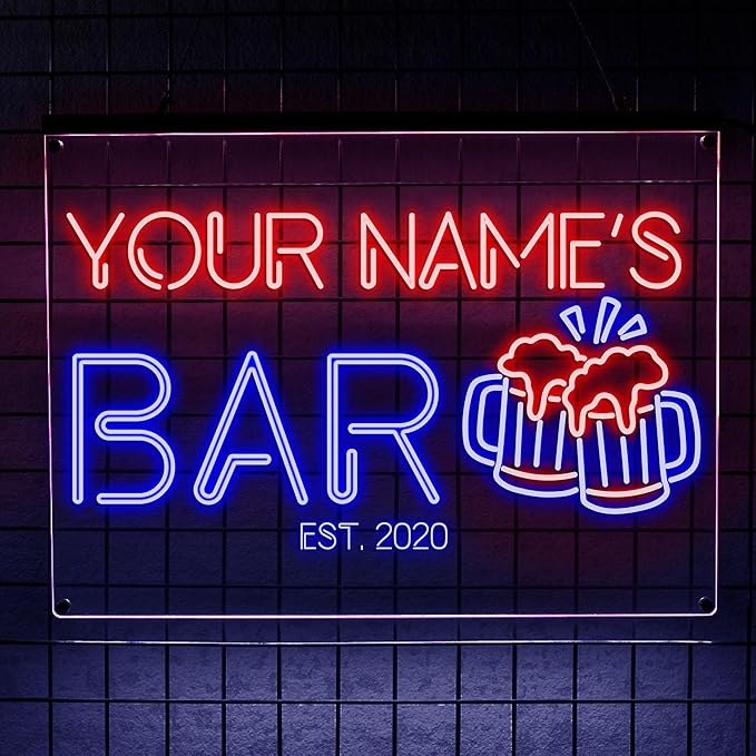 Personalized Home Bar Mica Led, Custom Name Mica LED Wall Light by LULMicaLedSign