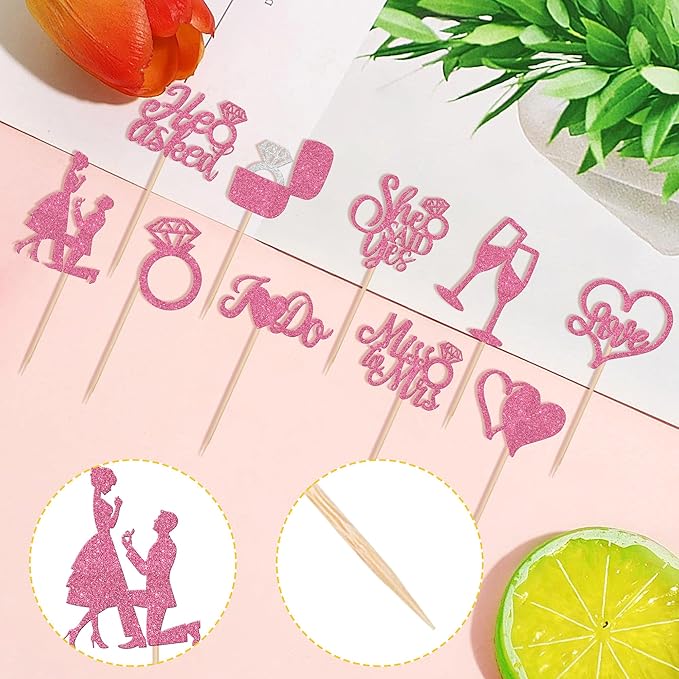30 PCS He Asked She Said Yes Cupcake Toppers Glitter Engagement Cupcake Toppers - Image 3