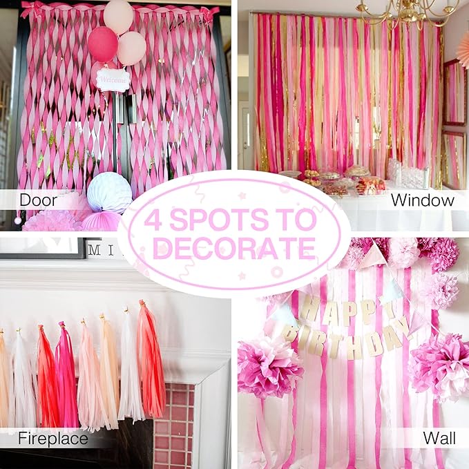 PartyWoo Crepe Paper Streamers 4 Rolls 328ft, Pack of Light Pink Crepe Paper - Image 5