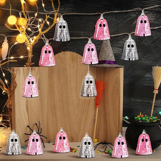 24 Pcs Halloween Disco Ghosts Decor Halloween Ornament Silver Mirror Disco - Image 5