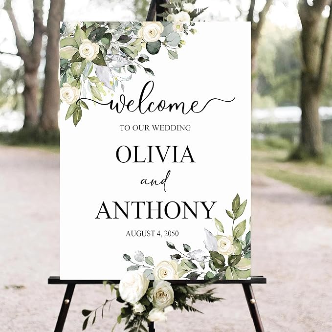 Welcome To Our Wedding Sign, Personalized Wedding Welcome Sign, Eucalyptus by Unknown