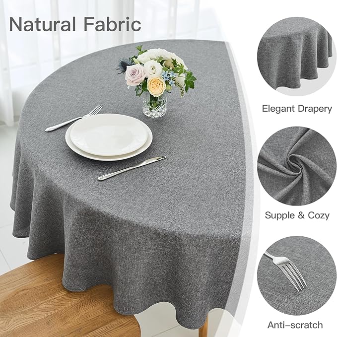 maxmill Round Linen Textured Tablecloth Spill-Proof Stainproof Wrinkle Free - Image 4