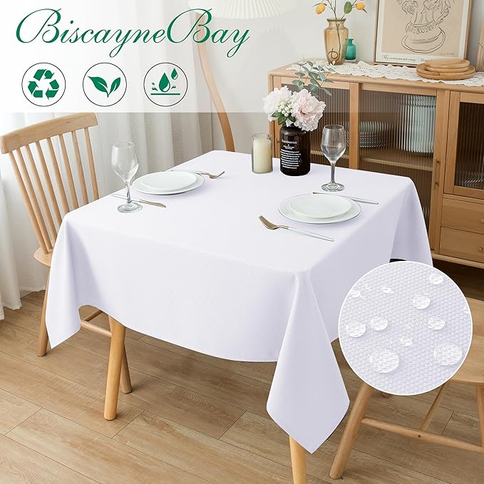 Biscaynebay Textured Fabric Square Tablecloths 60x60 Inches, Wedding and - Image 2
