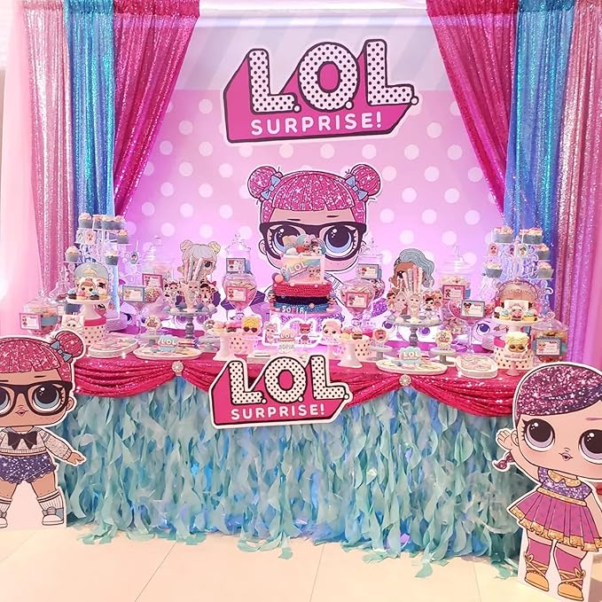 Hot Pink Sequin Backdrop 2 Panels 2FTx8FT Photo Backdrop Curtains Glitter - Image 2