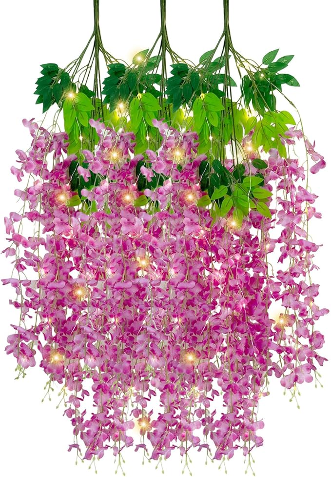 12 Pack Purple Red Wisteria Hanging Flowers Garland by Luerbi