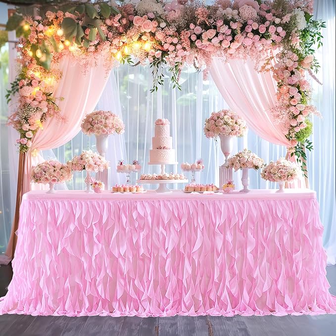 PARTISKY Pink Tulle Curly Willow Table Skirt - Image 9