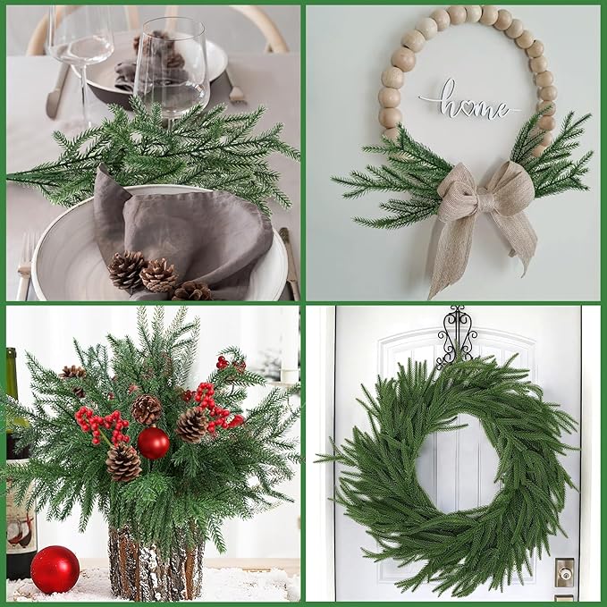 24 Pcs Christmas Norfolk Pine Branches, Artificial Pine Christmas Stems Real - Image 6