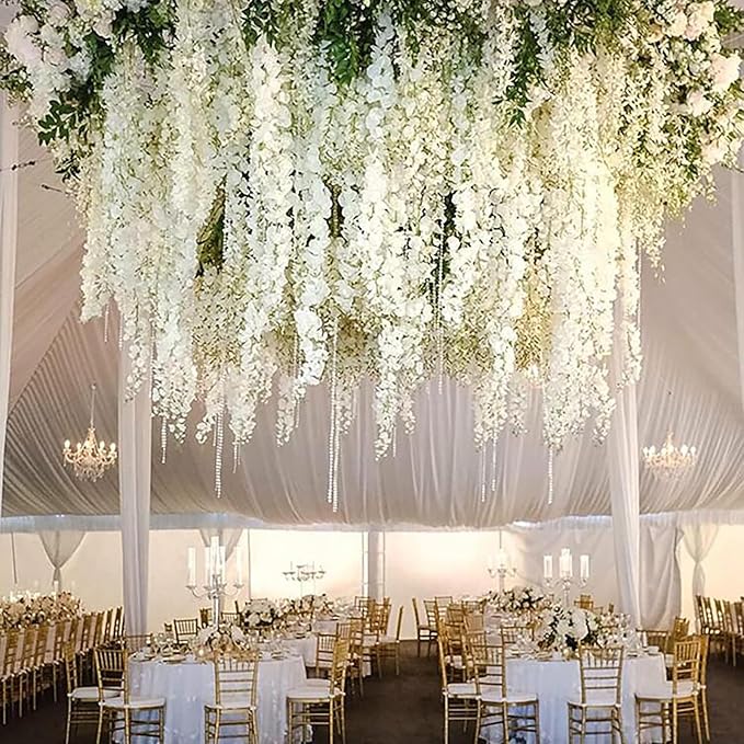 24 Pack White Green Wisteria Hanging Flowers Garland, 3.77 Feet Artificial - Image 6