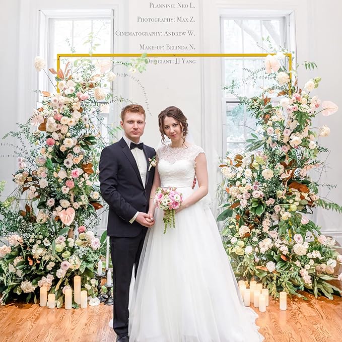 Wedding Arch 6.6FT x 6.6FT Square Backdrop Stand Gold Metal Balloon Arch Stand - Image 3