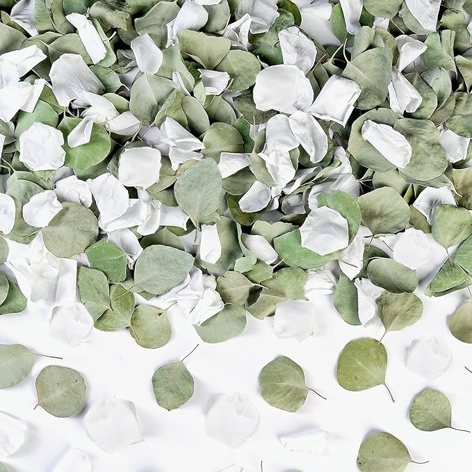 Real White Rose Petals & Natural Eucalyptus Leaves 2.12oz, Freeze Dried Flower by Eslibin