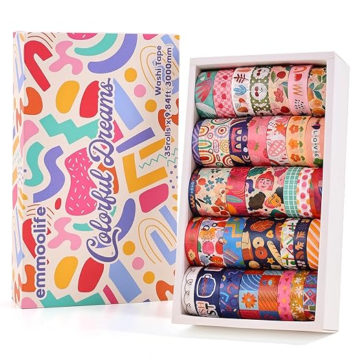 emmoolife 35 Rolls Washi Tape Set, Colorful Cute Floral Writable Decorative by emmoolife