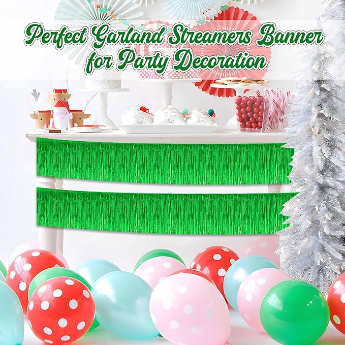 4 Pack 10 Ft Green Foil Fringe Garland Metallic Streamers Tinsel Banner Wall - Image 4