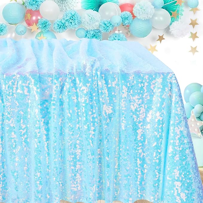 Glitter Blue Tablecloth 50x80 Inch Iridescent by QueenDream