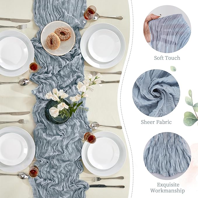 6 Pack Dusty Blue Cheesecloth Table Runner 10FT Long Boho Gauze Table Runner - Image 7