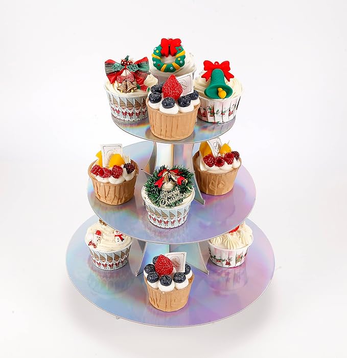 3-Tier Cupcake Stand, Round Rainbow Cake Stand Holder, Tiered DIY Cupcake Stand by funnytrendypartysupplies