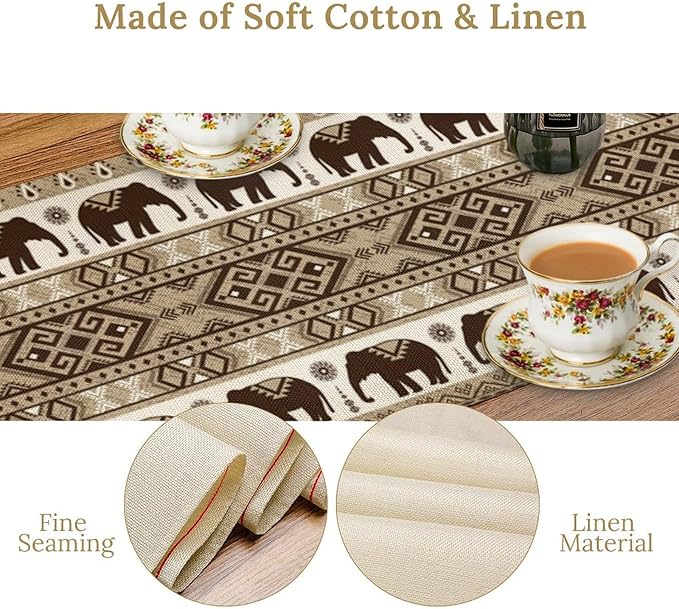 Ethnic Table Runner, Rustic Farmhouse Boho Indian Bohemian Elephant Aztec - Image 5