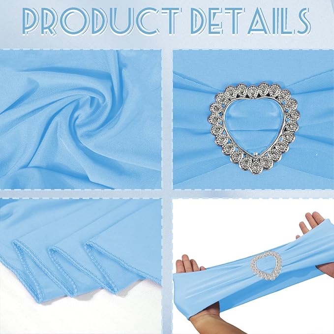 100 Pack Spandex Stretch Blue Chair Sashes Bows Universal Elastic Light Blue - Image 4
