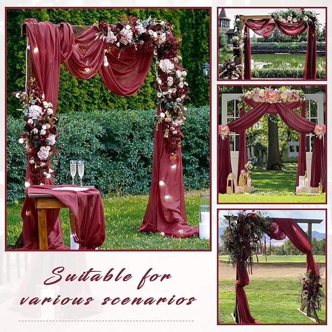20Ft Length x 28" Width Wedding Arch Draping Fabric 4 Panels Burgundy Arch - Image 7