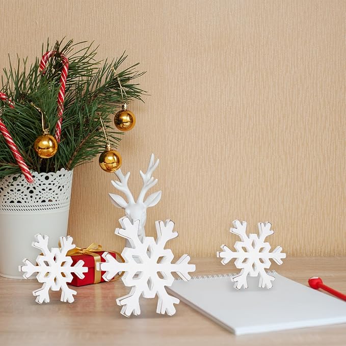 Snowflake Decorations Christmas Decor 6Pcs Winter White Wooden Snowflakes - Image 3