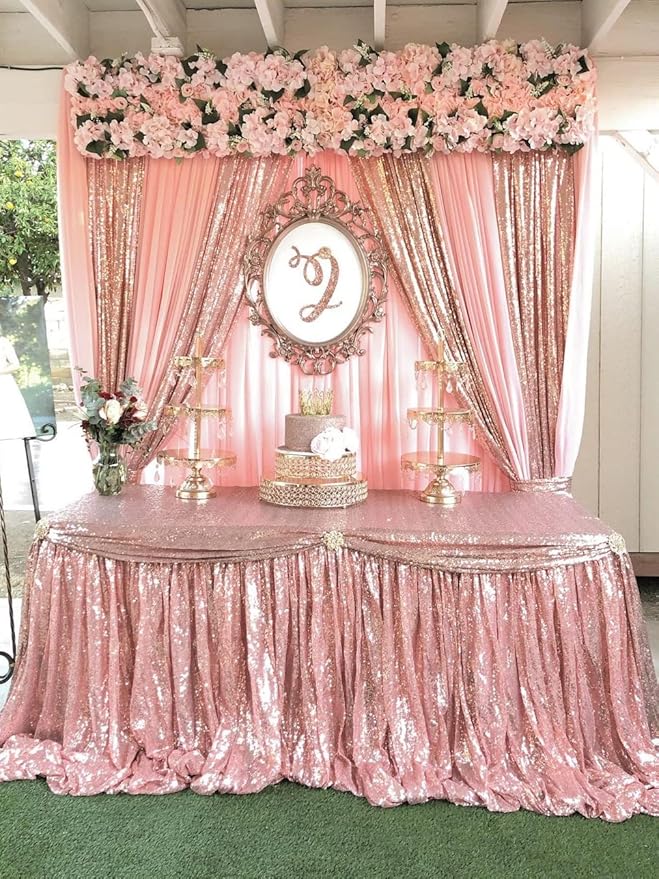 Rose Gold Sequin Backdrop Curtains Panels 4 Pieces 2FTx8FT Wedding Backdrop - Image 6