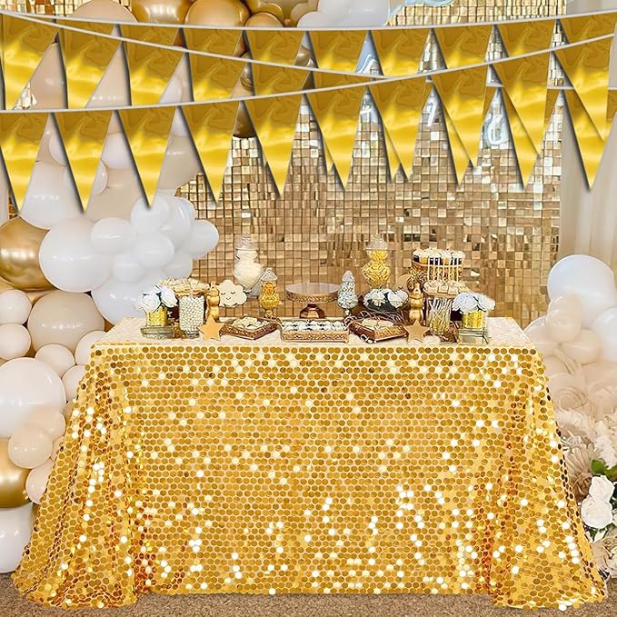 40M/130FT Gold Triangle Pennant Banner Flag Metallic Fabric Bunting Garland - Image 3