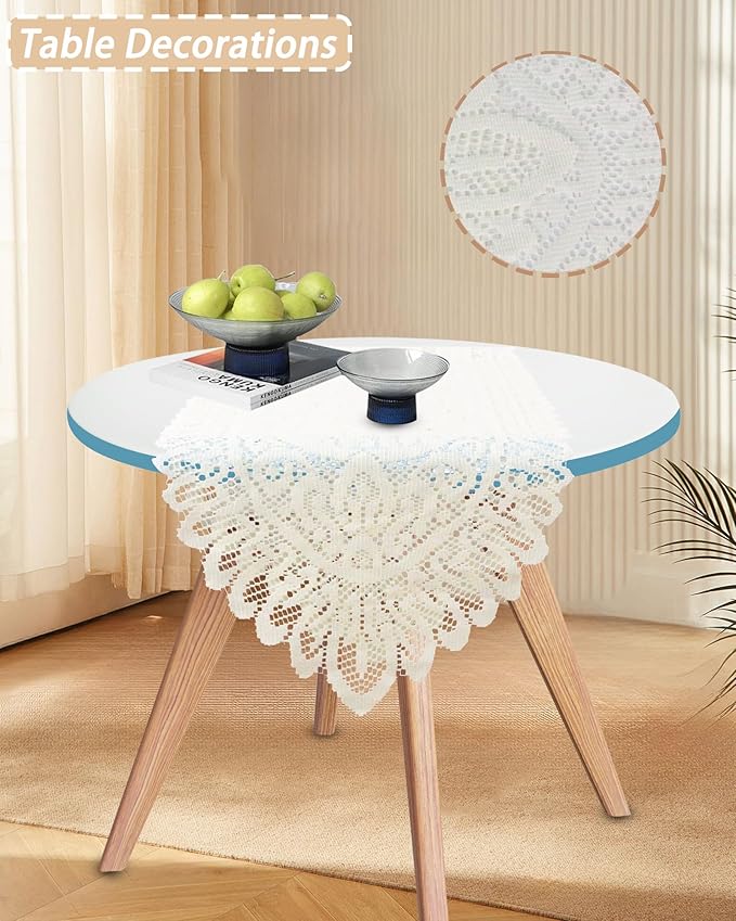 Tinsow 2 Pack Cotton Crochet Lace Rectangular Table Runner Dresser Scarf Doilies - Image 3