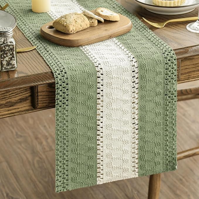 Artoid Mode Light Green Farmhouse Rustic Table Runner, Seasonal Hollow Kitchen by ArtoidMode