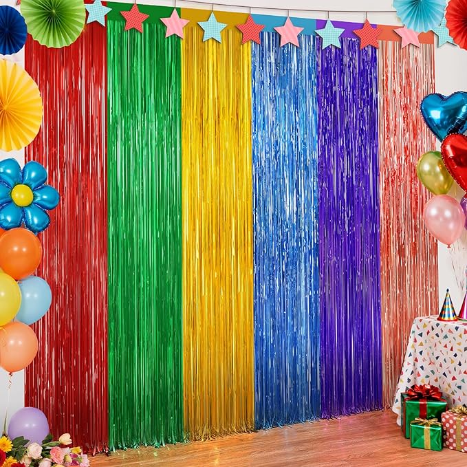 Rainbow Metallic Tinsel Foil Fringe Curtains Backdrop by forlvwoon