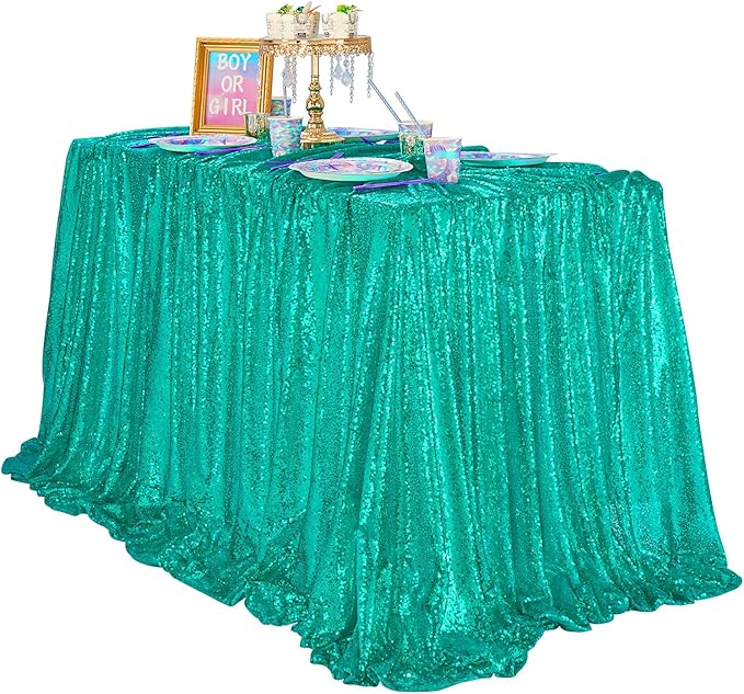 QueenDream Lake Green Tablecloth Party Decorations: Sequin Fabric Cover Drapes by QueenDream